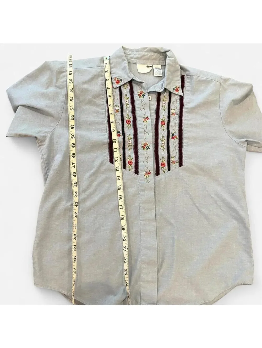 Vintage 90’s Embroidered Floral Button Up Shirt Cottagecore Boho - Picture 5 of 6